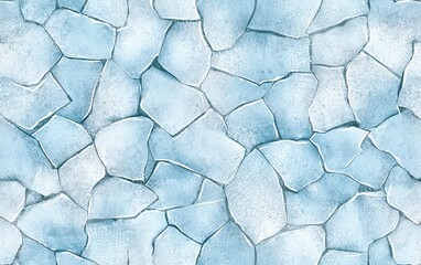 Poster - a textured surface of cracked ice in various shades of blue reflecting light in a cool, winter envir