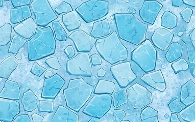 Poster - frozen blue ice fragments scattered across a serene winter landscape during daylight hours