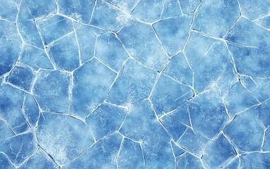 Poster - cracked ice texture with intricate patterns captured in a cool blue hue, showcasing nature's frozen 
