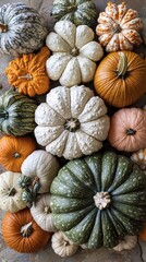 Poster - An array of pumpkins in different colors and sizes is beautifully arranged, showcasing the essence of autumn\'s harvest season
