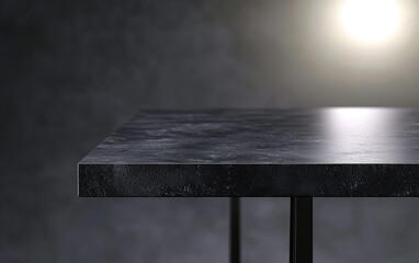 Poster - Elegant black tabletop illuminated softly against a dark background in a minimalist setting