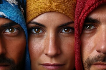 Poster - Hyper-realistic portrait of a diverse group, showing intricate details of each face, representing people from different parts of the world