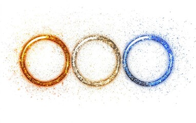 Poster - Three circular rings adorned with vibrant glitter in gold, silver, and blue, arranged side by side on a white background
