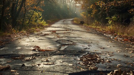 Poster - Autumn Road in a Forest