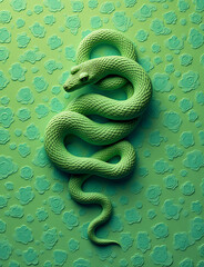 Aufkleber - A serene and intricate design showcases a green snake set against a seamless, repeating pattern.