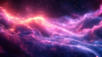 Poster - In a stunning display of cosmic beauty, colorful clouds of gas and dust swirl together, illuminated by an array of stars in a distant galaxy, evoking wonder and awe of space.