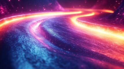 Aufkleber - A mesmerizing flow of bright colors meanders through a surreal landscape, blending shades of purple, blue, and orange against a starry cosmic backdrop.