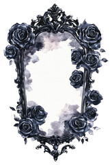 Wall Mural - PNG Antique Mirror with Black roses mirror illustration watercolor.