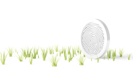 3d rendered grass field of symbol of fingerprint09 isolated on white background