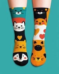 Colorful animal print socks displayed on a vibrant background.