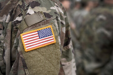 Veterans Day. US soldiers. US army. USA patch flag on the US military uniform. United States Armed Forces.