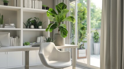 Canvas Print - Minimalist Home Office with Greenery and Natural Light