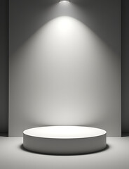 Poster - Empty podium stage with light above ready for product display in a modern and sleek design concept.