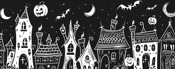 halloween background pumpkins,candles and houses.