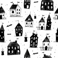 halloween background pumpkins,candles and houses.