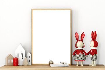 Wall Mural - christmas frame mockup , a4frame mockup with decors for digital art, 3d render