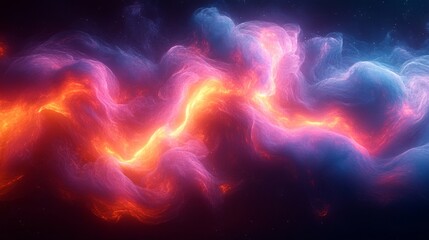 Fototapete - A vibrant cosmic cloud swirls in brilliant shades of pink and orange, illuminated against a dark starry background, suggesting energetic galactic activity.
