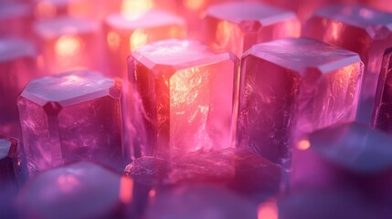Aufkleber - The scene features a cluster of radiant crystals that emit a mesmerizing glow in shades of purple and pink, creating a surreal and enchanting atmosphere during twilight hours.