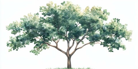 Wall Mural - A lush green tree with a wide canopy in a serene landscape setting