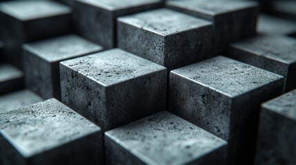 Leinwandbilder - The arrangement features a series of textured concrete cubes, showcasing intricate details and variations in shadow, emphasizing depth and structure.