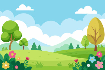 blank meadow flower landscape scene with many trees