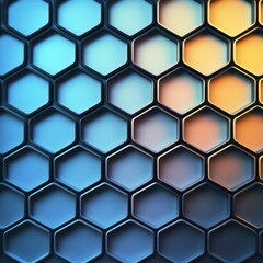 Poster - Layered hexagons create a captivating geometric abstraction, showcasing a rich gradient that draws the eye towards the center. Generative AI