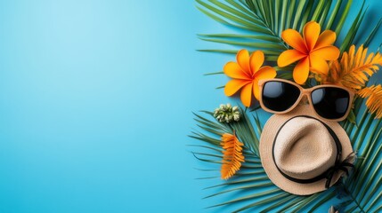 Summer Vibes with Sunglasses and Tropical Flowers