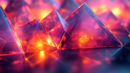 Leinwandbilder - Translucent pyramids reflect a spectrum of warm colors as they catch soft lighting, creating a captivating visual effect that draws the eye and inspires creativity.