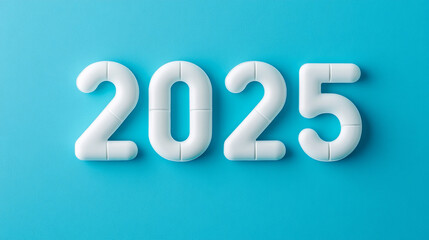 2025 new year concept with modern white numbers on a blue background for holiday design