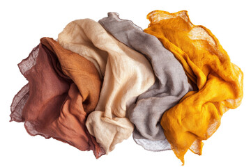 Aufkleber - A collection of beautifully draped, colorful fabrics in warm tones,Isolated on transparent background