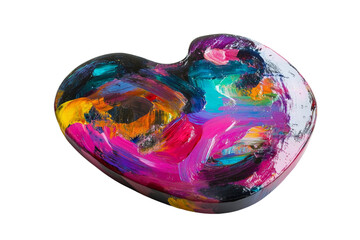 Aufkleber - A colorful heart-shaped abstract sculpture with vibrant paint strokes,Isolated on transparent background