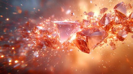 Poster - Brightly colored shards of crystal explode dramatically in shades of orange and red, creating an eye-catching spectacle suggestive of cosmic energy in digital artistry.