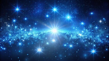 Wall Mural - reflected sparkling stars and glowing particles in a mystical blue galaxy