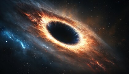 Wall Mural - detailed view a black hole with event horizon, gravitational lensing, and cosmic dust