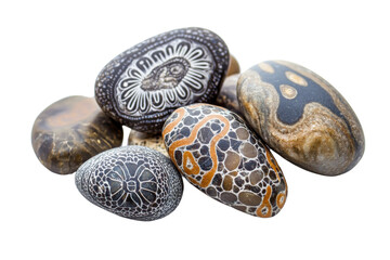 Poster - Collection of uniquely patterned decorative stones,Isolated on transparent background