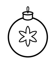 Christmas ball with snowflake - vector linear illustration for coloring. Christmas tree decorations - rasskraska or logo. New Year's picture. Outline.	
