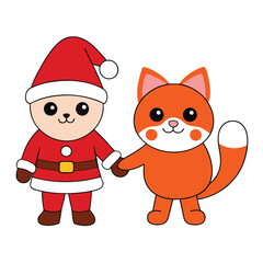 Sticker - Cute Cat and Santa Claus Christmas Vector Art.