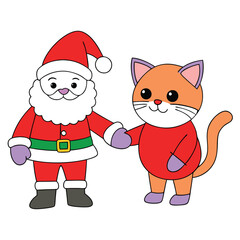 Sticker - Cute Cat and Santa Claus Christmas Vector Art.