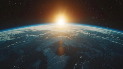 Wall Mural - Astronaut standing in space with Earth in the background during sunrise