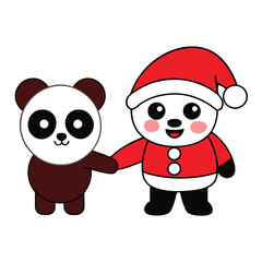 Poster - Christmas Panda Handshake with Santa Claus Vector.