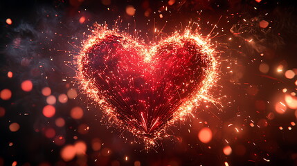 Poster - Captivating glowing heart with sparks illuminating a dark background symbolizing passion and emotion in a stunning display