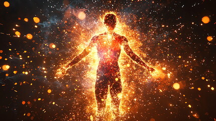 Aufkleber - The illuminated human form a mesmerizing display of energy and spark effects captured in a stunning visual representation