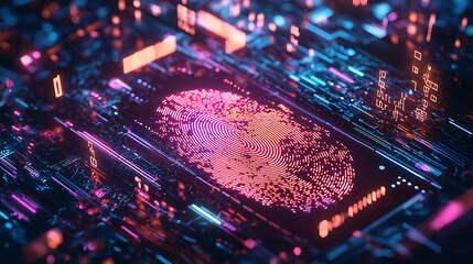 Leinwandbilder - Futuristic digital fingerprint an abstract exploration of technology and security in a colorful glowing environment