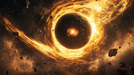 Aufkleber - Abstract cosmic scene featuring a black hole surrounded by stars illuminating the vastness of space with celestial wonders