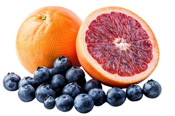 Poster - Fresh grapefruit, orange, and blueberries,Isolated on transparent background