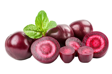 Poster - Fresh purple beets with green leaves,Isolated on transparent background