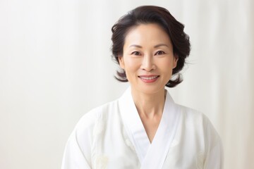 Wall Mural - portrait of beautiful asian woman in kimono and white background