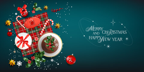 Fototapete - Merry Christmas banner with pudding