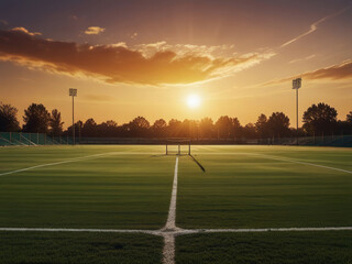 Baseball field in the sunset light. Training, landscape, American sport, pitcher, catcher, hitter, tournament, calm, sport, match. Leisure concept.