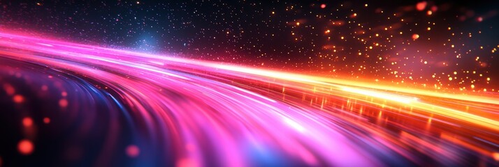 Wall Mural - Abstract Light Trails: Vibrant pink and orange glowing lines intersecting against a dark starry background for digital art projects.